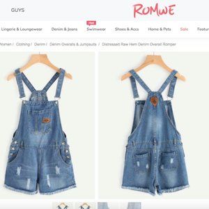 ROMWE Distressed Hem Denim Overall Romper